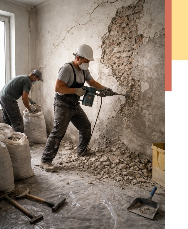 Демонтаж штукатурки со стен в Ноябрьске от 7294 руб/м² — быстро и недорого | ОТДЕЛОЧНИК-Нбс