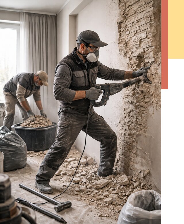 Демонтаж декоративного камня в Ноябрьске от 1469 руб/м² — быстро и недорого | ОТДЕЛОЧНИК-Нбс