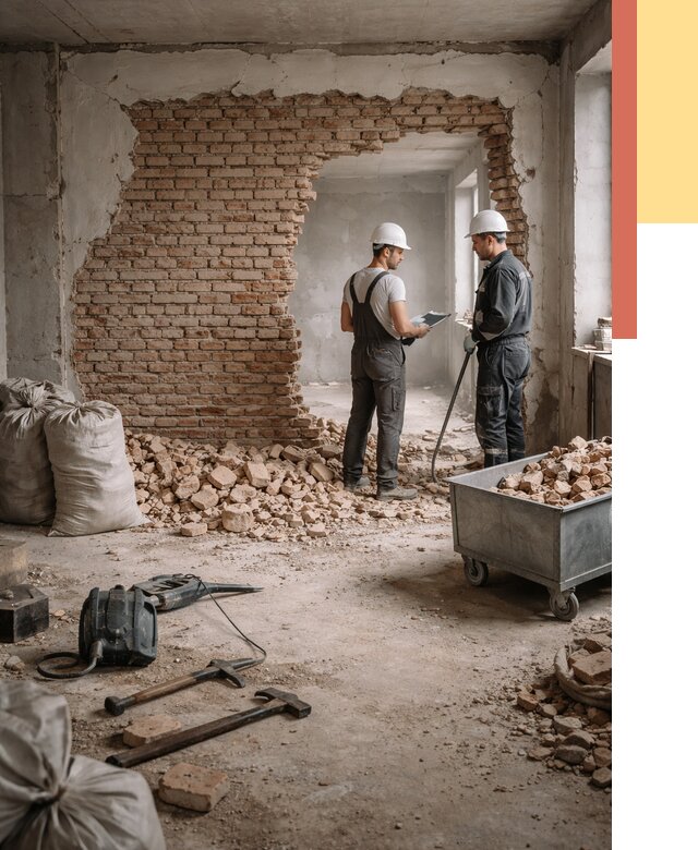 Демонтаж кирпичных стен в Ноябрьске от 4255 руб. — быстро, недорого, под ключ | ОТДЕЛОЧНИК-Нбс