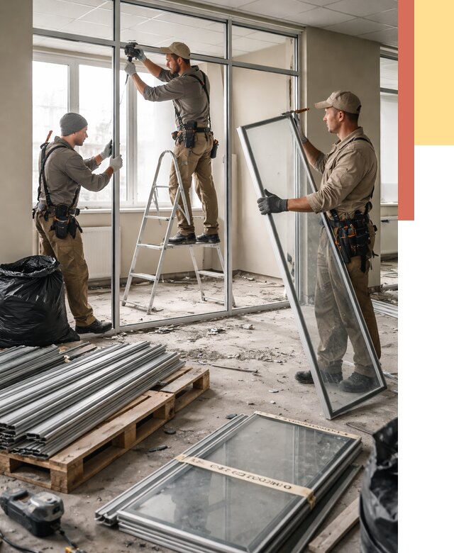 Демонтаж алюминиевых перегородок в Ноябрьске от 4255 руб. — быстро и недорого | ОТДЕЛОЧНИК-Нбс