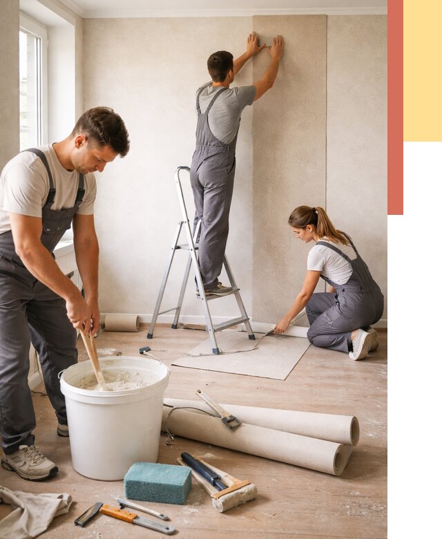 Оклейка стен обоями в Ноябрьске от 3546 руб/м2 — быстро и недорого | ОТДЕЛОЧНИК-Нбс