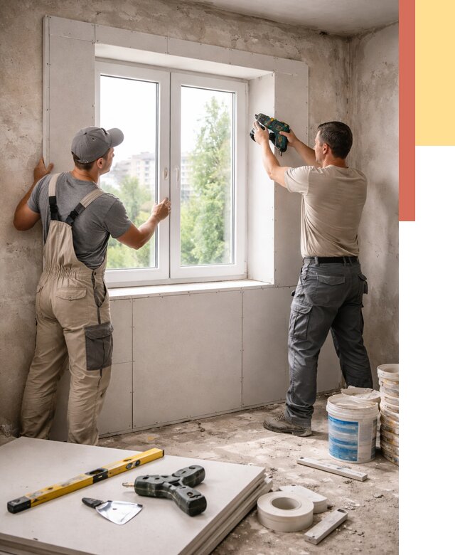 Монтаж откосов из гипсокартона в Ноябрьске от 4559 руб. под ключ | ОТДЕЛОЧНИК-Нбс