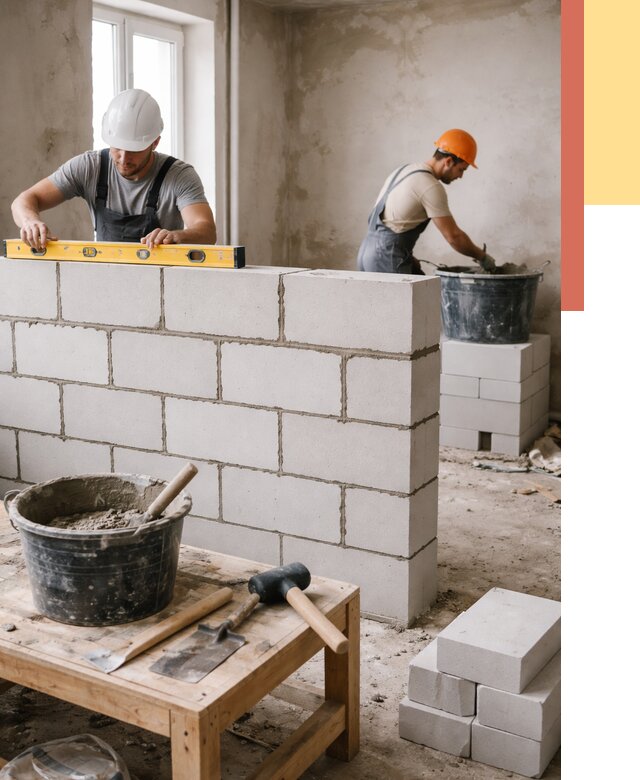 Кладка перегородок из газобетона в Ноябрьске от 3242 руб. под ключ | ОТДЕЛОЧНИК-Нбс