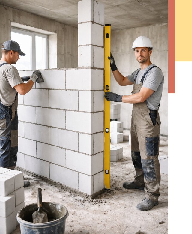 Кладка перегородок из пеноблока в Ноябрьске от 1823 руб. под ключ | ОТДЕЛОЧНИК-Нбс