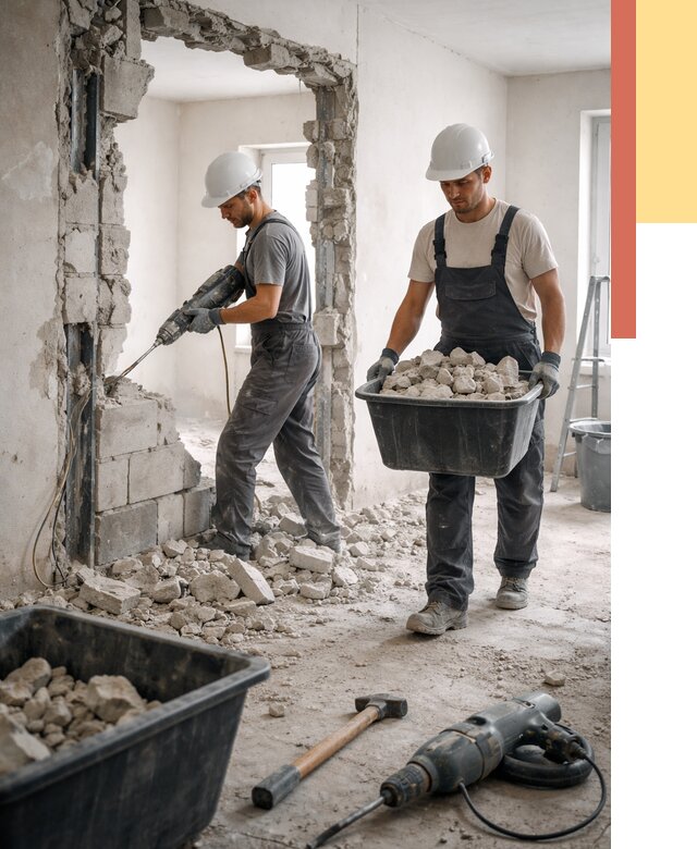 Демонтаж блоковых перегородок в Ноябрьске от 3799 руб. — быстро и недорого | ОТДЕЛОЧНИК-Нбс