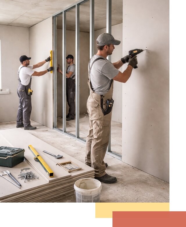 Однослойная перегородка из гипсокартона в Ноябрьске под ключ, монтаж и отделка