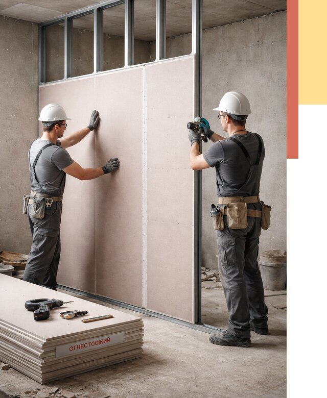 Перегородка из огнестойкого гипсокартона в Ноябрьске от 1874 руб. под ключ | ОТДЕЛОЧНИК-Нбс