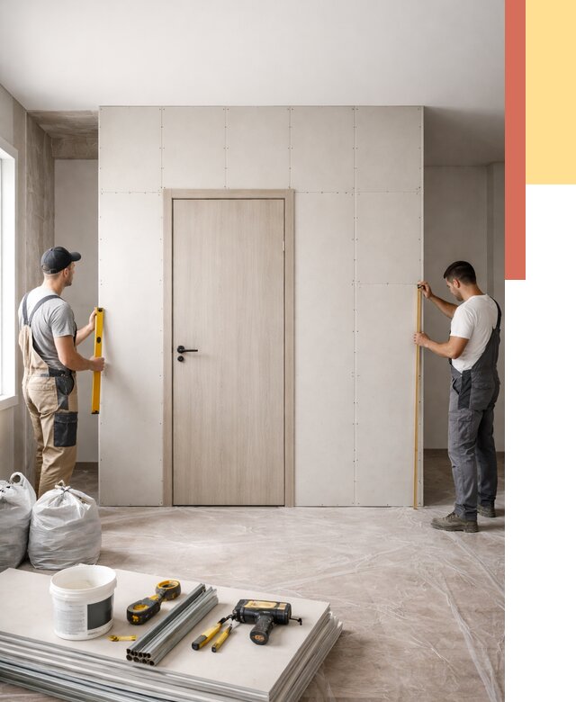 Перегородка из гипсокартона с дверью в Ноябрьске от 4559 руб. под ключ | ОТДЕЛОЧНИК-Нбс