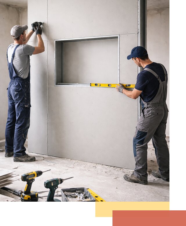 Перегородка из гипсокартона с нишей под декор в Ноябрьске