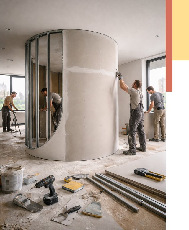 Радиусная перегородка из гипсокартона в Ноябрьске от 2938 руб. под ключ | ОТДЕЛОЧНИК-Нбс