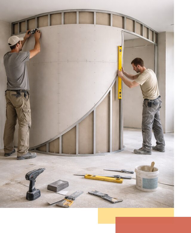 Радиусная перегородка из гипсокартона в Ноябрьске под ключ