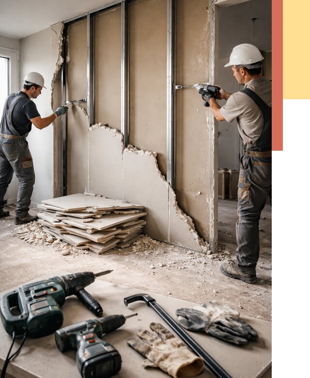 Демонтаж перегородки из гипсокартона в Ноябрьске от 1216 руб. быстро и недорого | ОТДЕЛОЧНИК-Нбс