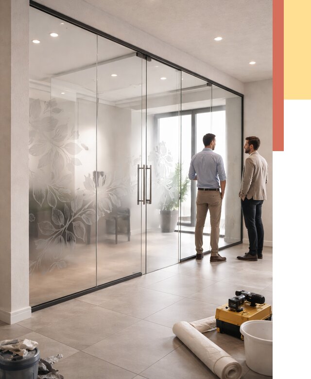 Стеклянные перегородки с рисунком в Ноябрьске от 12663 руб. монтаж и нанесение | ОТДЕЛОЧНИК-Нбс