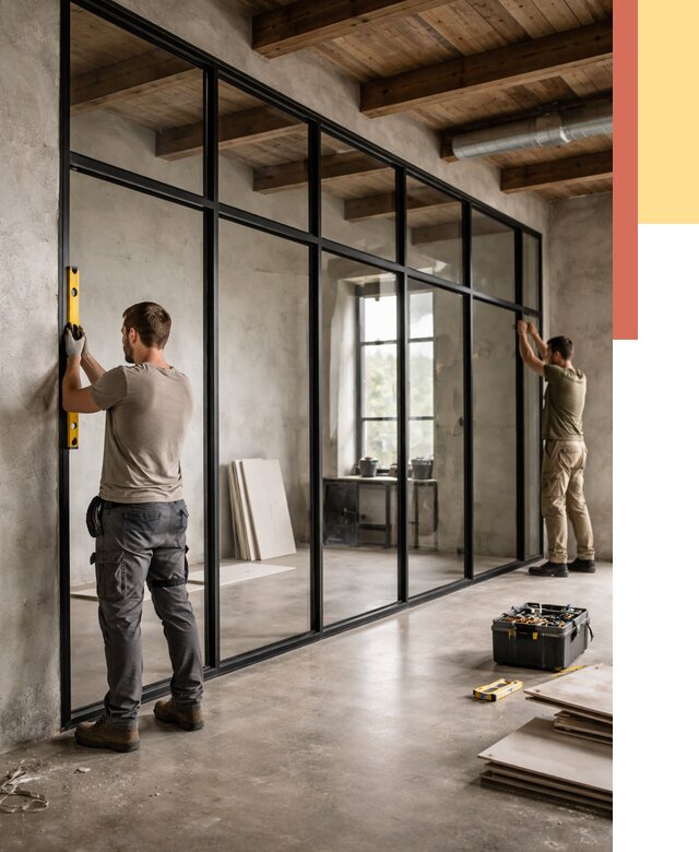 Стеклянные перегородки лофт в Ноябрьске от 10637 руб. под ключ | ОТДЕЛОЧНИК-Нбс