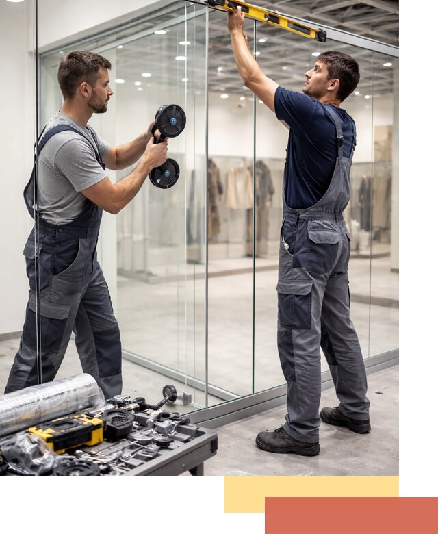 Стеклянные перегородки для магазинов в Ноябрьске — монтаж и установка