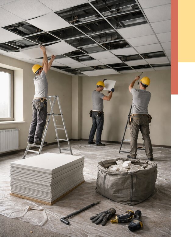 Демонтаж потолка Армстронг в Ноябрьске от 4559 руб. быстро и недорого | ОТДЕЛОЧНИК-Нбс