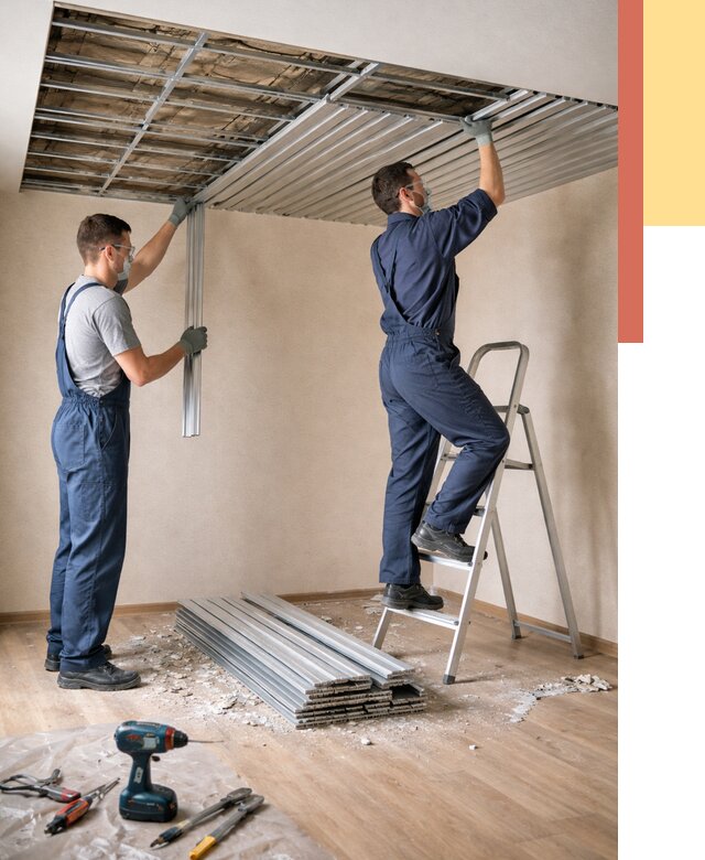 Демонтаж реечного потолка в Ноябрьске от 4559 руб. быстро и недорого | ОТДЕЛОЧНИК-Нбс