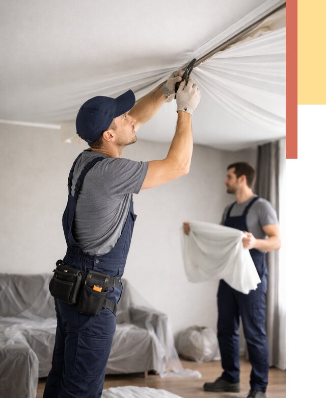 Демонтаж натяжного потолка в Ноябрьске от 4559 руб. — снятие и разбор под ключ | ОТДЕЛОЧНИК-Нбс