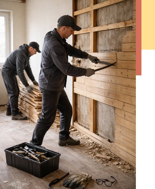 Демонтаж вагонки в Ноябрьске от 3849 руб/м2 — быстро и недорого | ОТДЕЛОЧНИК-Нбс