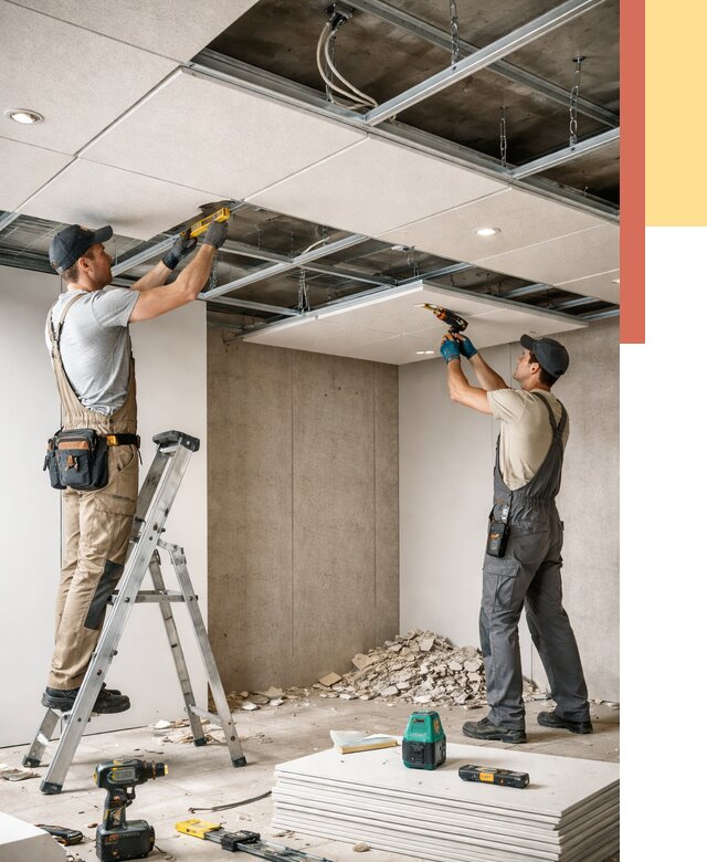 Монтаж акустического потолка в Ноябрьске от 6585 руб/м2 — быстро и недорого | ОТДЕЛОЧНИК-Нбс