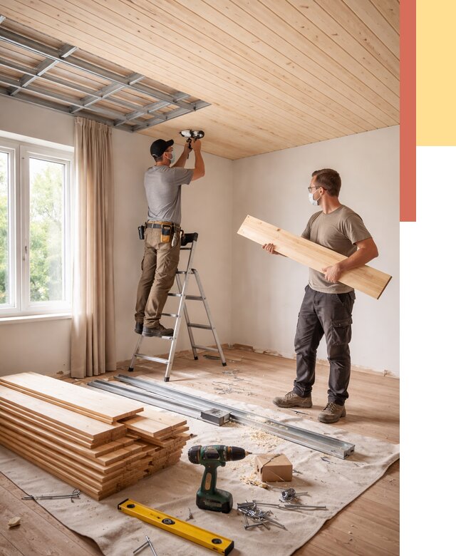 Монтаж потолка из вагонки в Ноябрьске от 6585 руб. | Быстро и недорого — ОТДЕЛОЧНИК-Нбс