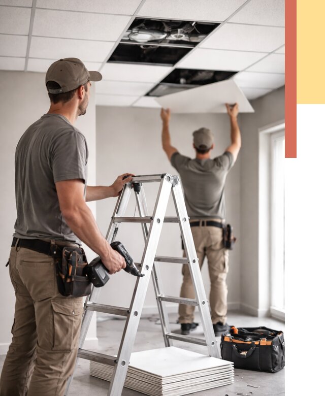 Обслуживание подвесного потолка в Ноябрьске от 3546 руб. — быстро и недорого | ОТДЕЛОЧНИК-Нбс