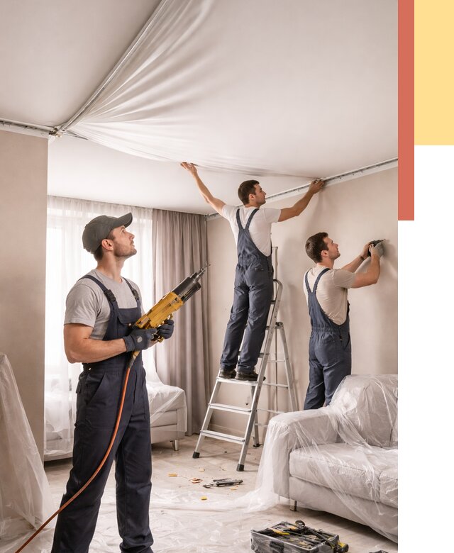 Установка натяжного потолка в Ноябрьске от 4559 руб. | Быстро и недорого — ОТДЕЛОЧНИК-Нбс