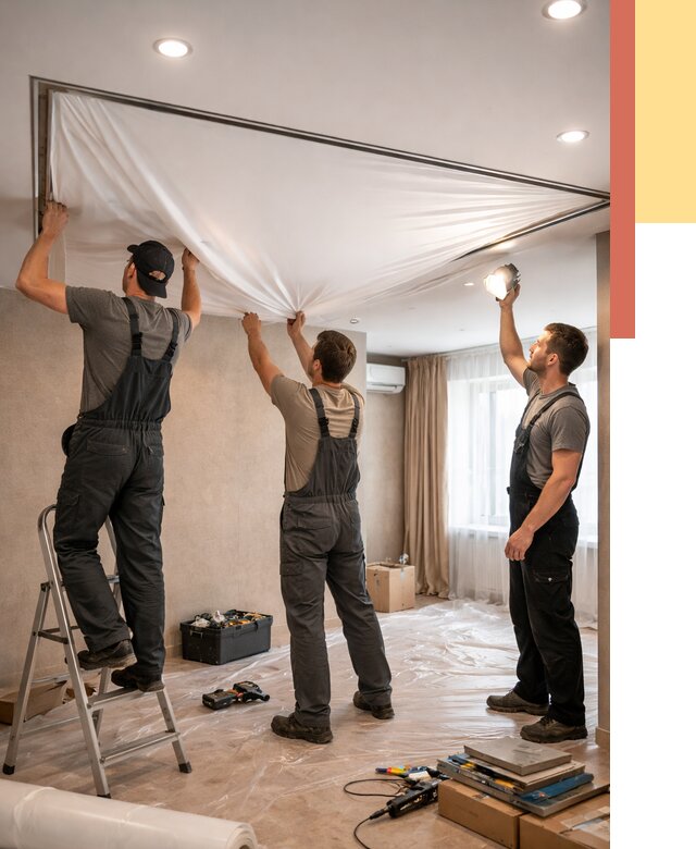 Монтаж ПВХ натяжного потолка в Ноябрьске от 3546 руб. под ключ | ОТДЕЛОЧНИК-Нбс