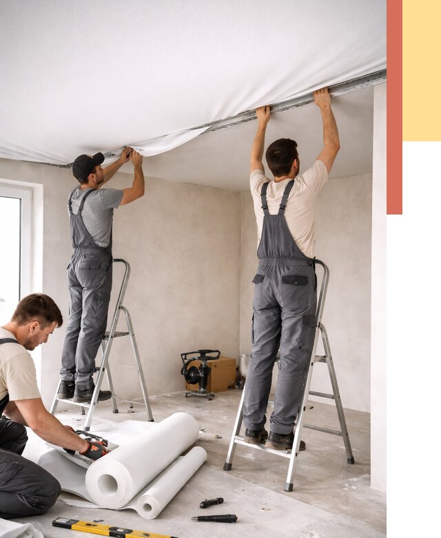 Монтаж тканевого натяжного потолка в Ноябрьске от 3546 руб. под ключ | ОТДЕЛОЧНИК-Нбс