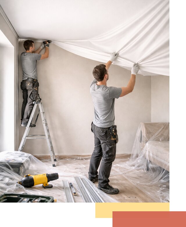 Монтаж тканевого натяжного потолка в Ноябрьске недорого и быстро