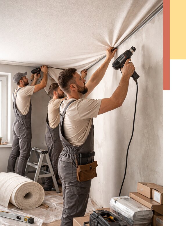 Монтаж фактурного натяжного потолка в Ноябрьске от 760 руб. — ОТДЕЛОЧНИК-Нбс