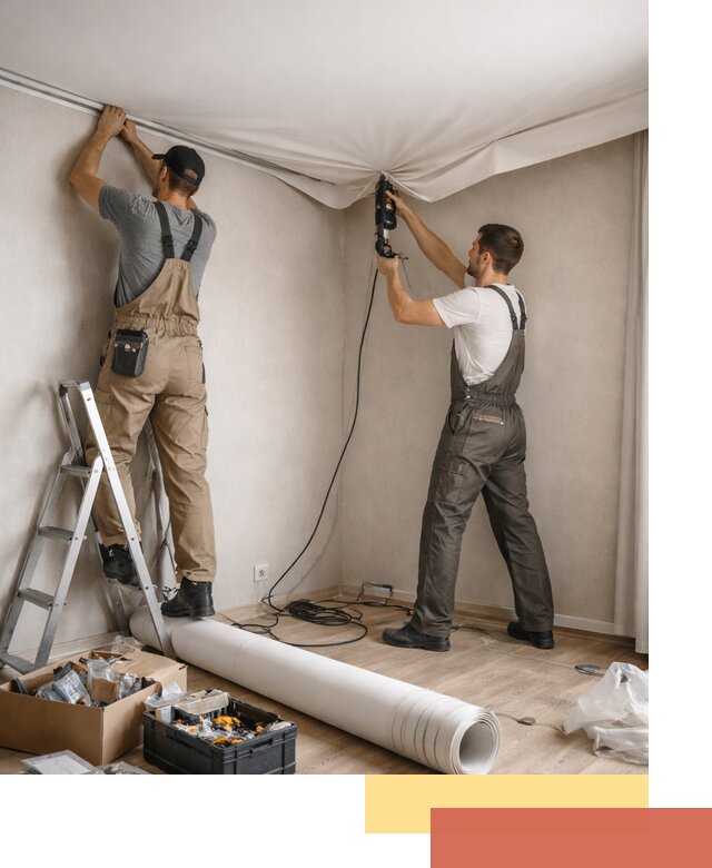 Монтаж цветного натяжного потолка в Ноябрьске за один день