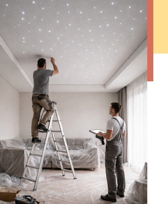 Монтаж натяжного потолка «звездное небо» в Ноябрьске от 6585 руб. | ОТДЕЛОЧНИК-Нбс