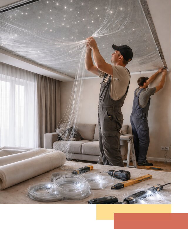 Монтаж натяжного потолка «Звездное небо» в Ноябрьске