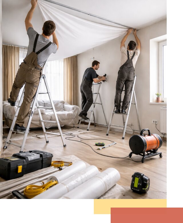 Монтаж натяжного потолка в гостиной в Ноябрьске