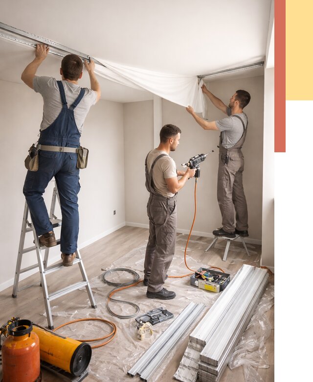 Монтаж натяжного потолка в студии в Ноябрьске от 5572 руб. — быстро и недорого | ОТДЕЛОЧНИК-Нбс