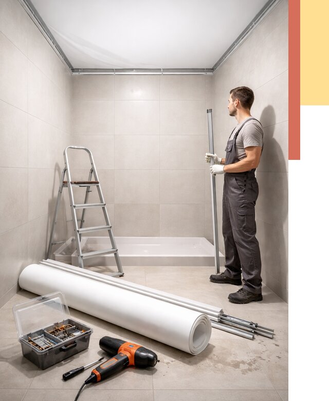 Монтаж натяжного потолка в санузле в Ноябрьске от 1874 руб. — ОТДЕЛОЧНИК-Нбс