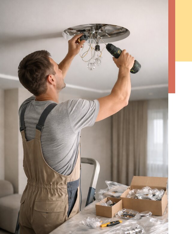 Установка люстры в натяжной потолок в Ноябрьске от 1216 руб. | Быстро и недорого — ОТДЕЛОЧНИК-Нбс