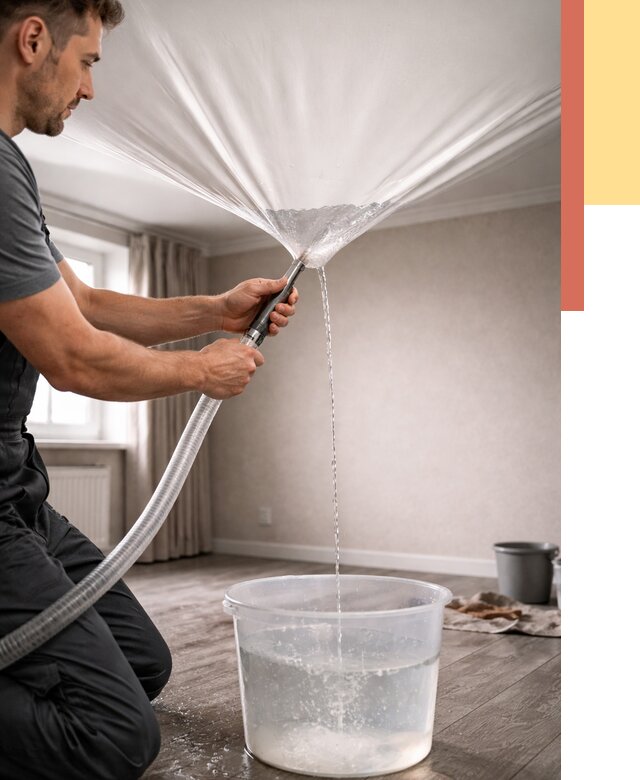 Слив воды с натяжного потолка в Ноябрьске от 2533 руб. быстро и недорого | ОТДЕЛОЧНИК-Нбс