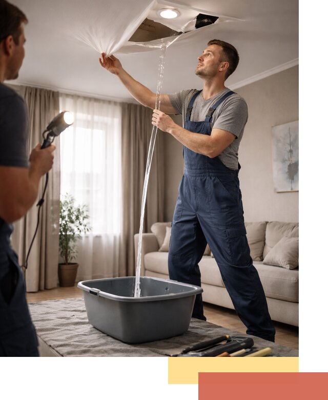 Слив воды с натяжного потолка в Ноябрьске быстро и аккуратно