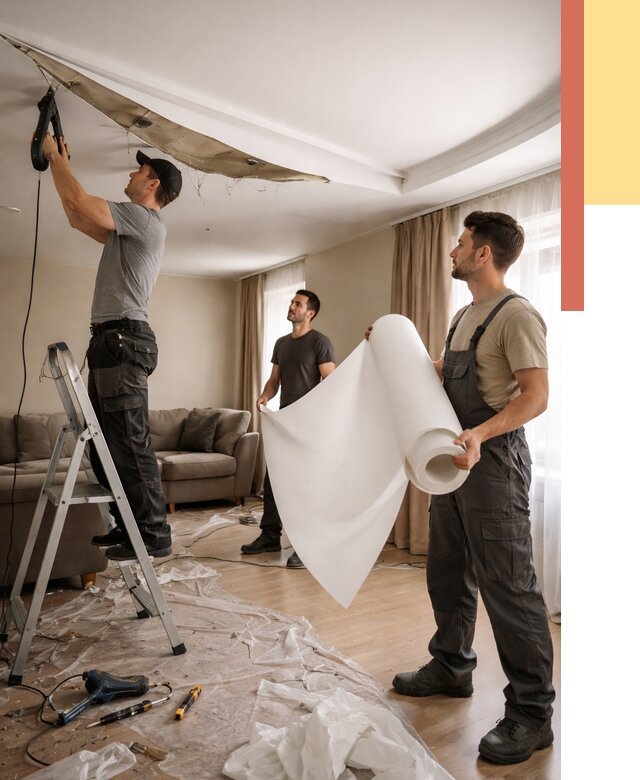 Замена полотна натяжного потолка в Ноябрьске от 9624 руб. быстро и недорого | ОТДЕЛОЧНИК-Нбс