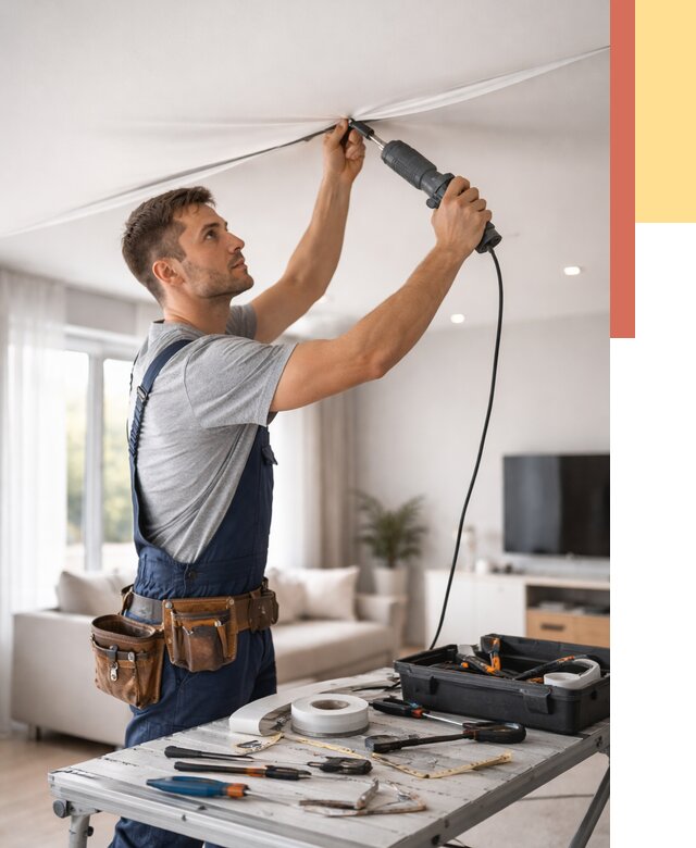 Ремонт натяжных потолков в Ноябрьске от 9624 руб. под ключ — ОТДЕЛОЧНИК-Нбс