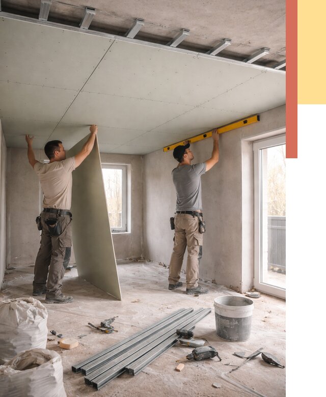 Одноуровневый потолок из гипсокартона в Ноябрьске от 760 руб. — монтаж под ключ | ОТДЕЛОЧНИК-Нбс