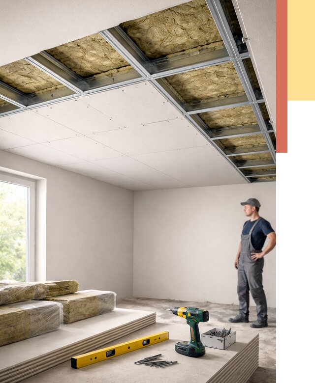 Звукоизоляция потолка ГКЛ в Ноябрьске от 962 руб. — монтаж под ключ | ОТДЕЛОЧНИК-Нбс