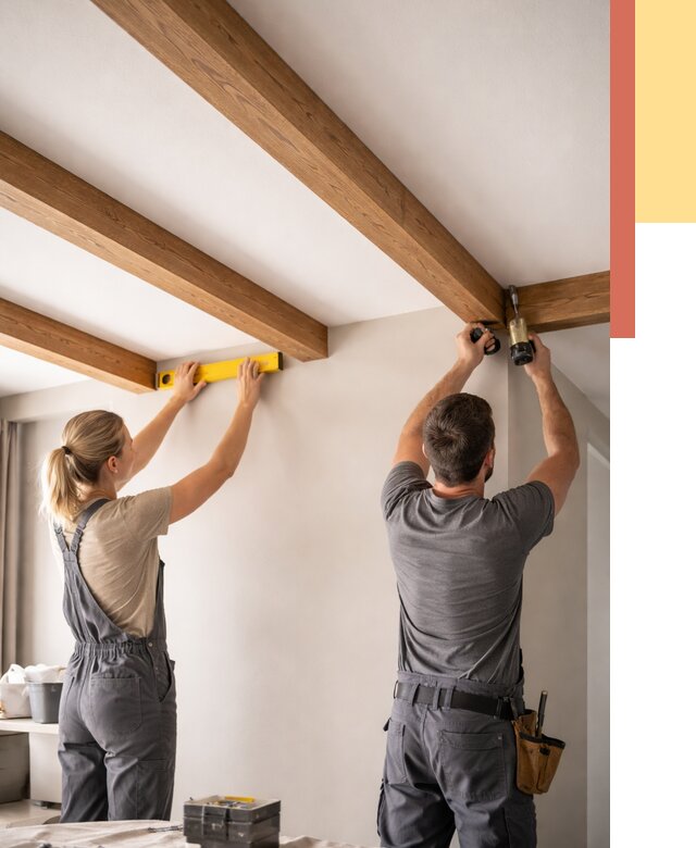 Монтаж декоративных балок на потолок в Ноябрьске от 4255 руб. — ОТДЕЛОЧНИК-Нбс